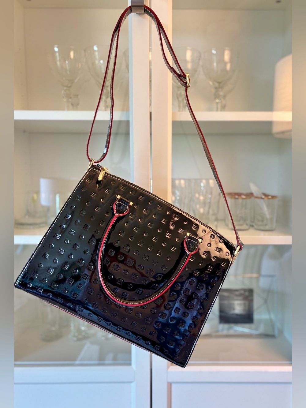Arcadia Patent Leather Snakeskin Trim Satchel - Picture 13 of 14